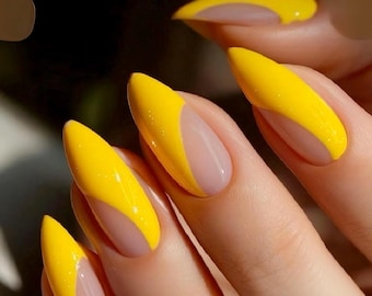 Summer Vibrant Bright Yellow French Tip Press On Nails | Fully customizable