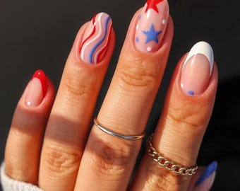 4th of July Patriotic Firework Stars French Press On Nails | Fully customizable