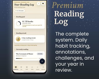 Premium Reading Log | Reading Tracker, Bookshelf, TBR | Quote Saver & Book Notes Journal | Reading Planner App