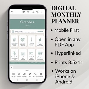 Digitale maandplanner, pdf | Afdrukbare telefoonplanner | Gehyperlinkt | Oktober 2026