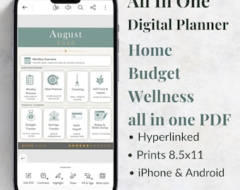 August 2026 Monthly Planner PDF | Hyperlinked Home Budget Wellness (Digital Download)