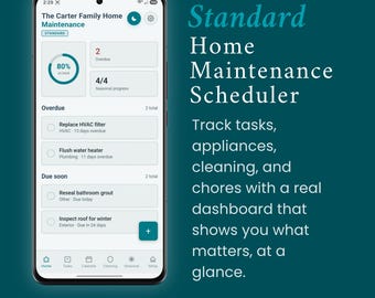 Home Maintenance Tracker for Families | Dashboard, Cleaning Schedule & Warranty Alerts | PWA App for iPhone and Android