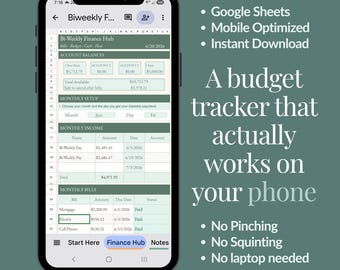 Bi-Weekly Budget Tracker Google Sheets | Mobile Finance Hub (Digital Download)