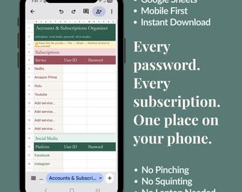 Password Tracker Google Sheets | Accounts Login Organizer (Digital Download)
