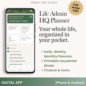 Household Planner App: Family Organizer, Printable Home Binder, Budget, Meal Plan, Passwords, No Subscription (iPhone/Android)