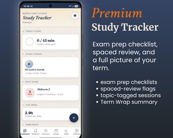 Premium Study Tracker | Student Study Planner | Topic Tracker Term Wrap | Exam Prep Checklist Spaced Review for iPhone or Android