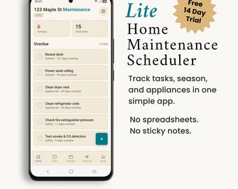 Home Maintenance Scheduler for Homeowners| Seasonal Task Tracker, Appliance List (iPhone/Android App)