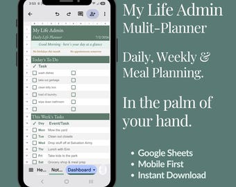 Planificador de vida de Google Sheets / Panel de control de comidas diario y semanal (Descarga digital)