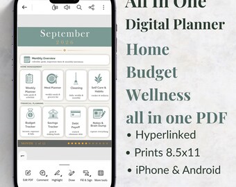 September 2026 Monthly Planner | Digital Home Budget Wellness PDF (iPhone/Android)