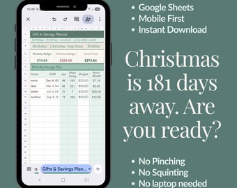 Gift & Savings Planner Google Sheets Spreadsheet Template | Christmas Budget Tracker | Birthday Gift Tracker Phone Planner iPhone or Android