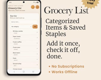 Grocery List App | Saved Staples, Offline Use (iPhone/Android)