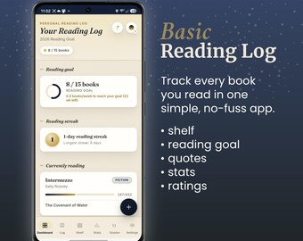 Reading Log Basic | Reading Tracker, Bookshelf, TBR | Quote Saver & Book Notes Journal | Reading Planner App