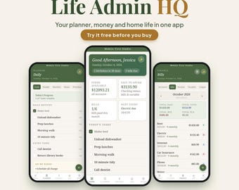 Life Admin HQ Planner App | Household Organizer, Finance, Passwords (iPhone/Android)