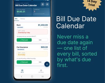 Bill Due Date Calendar App | Never Miss a Payment | iPhone/Android App