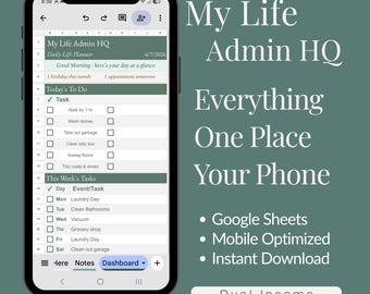 Dual Income Budget Planner Google Sheets Spreadsheet Template | Home Management Life Admin Dashboard | Phone Planner for iPhone & Android