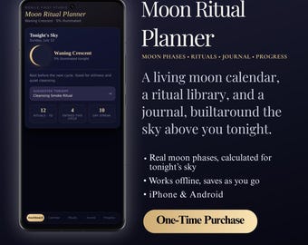 Planejador de Rituais Lunares | Calendário Lunar Real | Biblioteca de Rituais e Diário de Manifestação | Aplicativo Digital de Bem-Estar do Ciclo Lunar