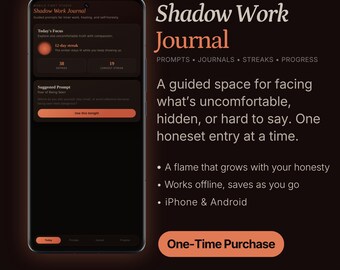 Diário de Trabalho com a Sombra | Biblioteca de Instruções Guiadas | Rastreador de Cura Interior e Autorreflexão | Aplicativo de Bem-Estar Emocional