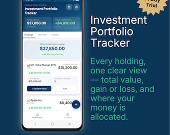 Investment Portfolio Tracker App | Gain/Loss, Trend Chart & Allocation | iPhone/Android App