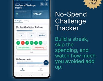 No-Spend Challenge Tracker App | Streaks & Savings Avoided | iPhone/Android App