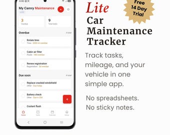 Car Maintenance Tracker Lite | Oil Change, Mileage Log (iPhone/Android App)