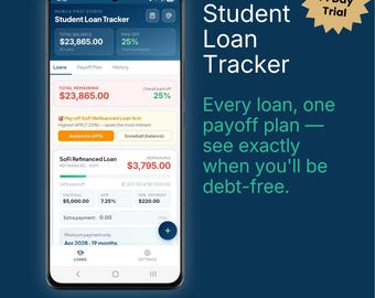 Student Loan Tracker App | Payoff Plan, Interest Saved & Debt-Free Date | iPhone/Android App