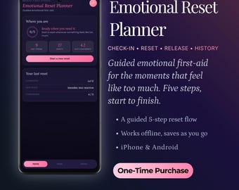 Planejador de Reequilíbrio Emocional | Fluxo Guiado de Regulação em 5 Etapas | Rastreador do Sistema Nervoso e Liberação Emocional | Aplicativo para Lidar com a Ansiedade