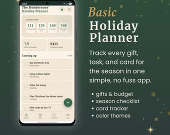 Basic Gift & Holiday Planner | Christmas Gift Tracker, Season Checklist, Card Tracker | PWA App for iPhone and Android