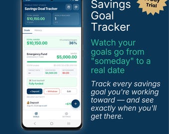 Savings Goal Tracker App | Vacation, Emergency Fund & More | No Subscription | iPhone/Android App