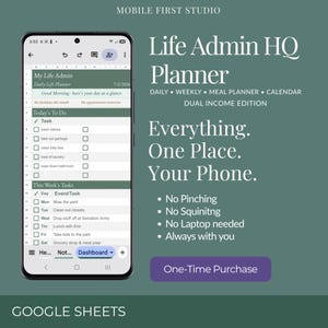 Dual Income Budget Planner Google Sheets Spreadsheet Template | Home Management Life Admin Dashboard | Phone Planner for iPhone & Android