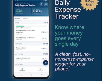 Daily Expense Tracker App | Budget & Spending Log, No Subscription (iPhone/Android App)