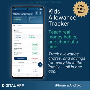 Kids Allowance Tracker | Chores & Savings for Kids | No Subscription | iPhone/Android App