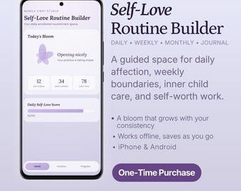 Planejador de Rotina de Amor Próprio | Diário da Criança Interior e Autoestima | Criador de Hábitos Diários e Mensais | Aplicativo de Bem-Estar Emocional