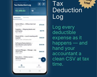Tax Deduction Log App | Track Write-Offs & Export CSV for Your Accountant iPhone/Android App