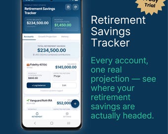 Retirement Savings Tracker App | Growth Projection & Milestones | iPhone/Android App