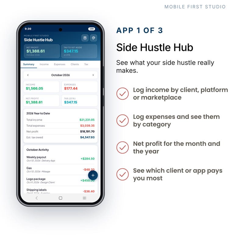 Income and Expense Tracker Bundle: 3 Side Hustle Apps, Tips, Tax ...