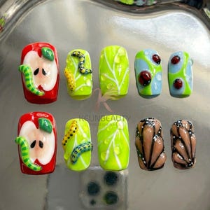3D Nature Nails: Hand-Painted Monarch Wing and Dew Drop Art