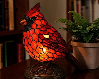 Cardinal Bird Night Light USB, Resin Bird Lamp, Cozy Bedroom Decor, Memorial Gift, 4 Color Options