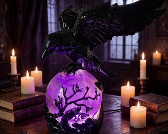 Gothic Eagle Night Light, USB Resin Bird Lamp, Purple Glow Ambient Light, Dark Aesthetic Desk Decor, Unique Gothic Gift