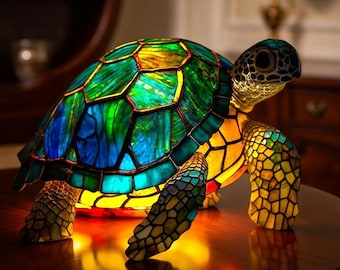 レインボーアニマルランプ｜ティファニー風アニマルナイトライト｜カラフルなファンタジー樹脂製ドラゴンランプ｜ドラゴン好きへのユニークなギフト
