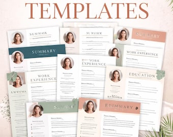 10 Modern Resume Templates, Editable in Canva, ATS-Friendly CV (Digital Download)
