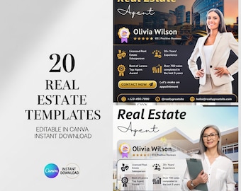20 Real Estate Canva Templates, Realtor Marketing Kit (Digital Download)