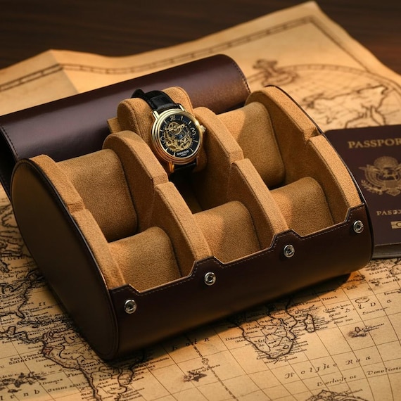 6 Slot Premium-Leather Watch Organizer Travel Roll Case Gift for Any Occasion