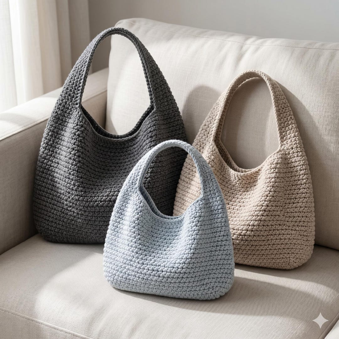 Crochet Hobo Bag Pattern PDF, Slouchy Tote, Easy Slouchy Purse, 3 Sizes ...