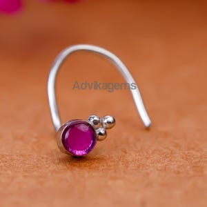 Ruby pink Nose Stud Ring Sterling silver 14k Solid gold, Nose Earring, Nose Screw Stud, Nose Bone, Nostril Stud, Nose Jewelry  20g 18g