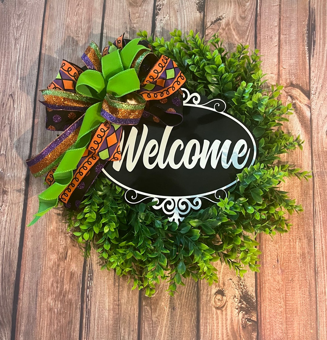 Halloween Wreath Boxwood Wreath Halloween Wreath Etsy