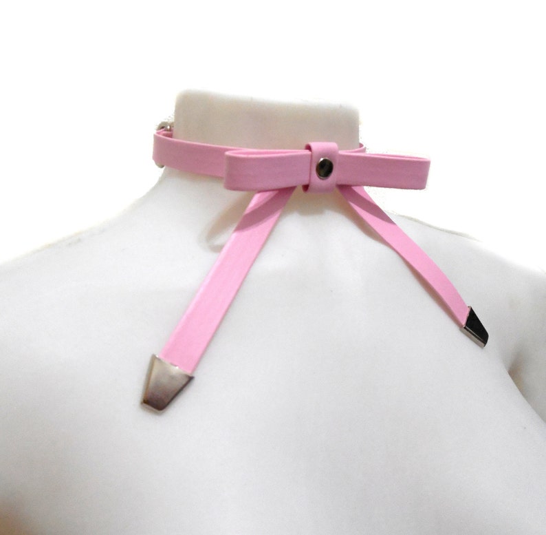 Bow Choker. Pastel Pink Bow Tie Collar. Leather Ribbon Choker. Etsy