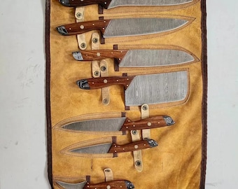 Handgeschmiedetes 7-teiliges Damast-Küchenmesser-Set mit Holzgriffen - Koch-, Santoku-, Mehrzweck- & Gemüsemesser - Premium Koch-Geschenkset