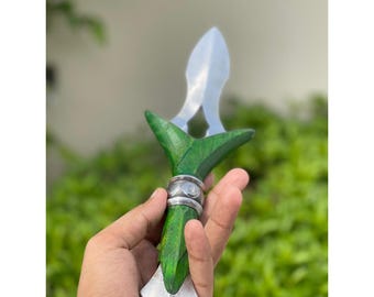 Athame con nudo celta de la Trinidad verde con funda de cuero, decoración de altar pagano, daga medieval de fantasía, regalo coleccionable de inspiración nórdica