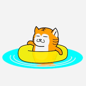 Kawaii Tiger Cat Clipart: Japanese Style Float Ring PNG (Digital Download)