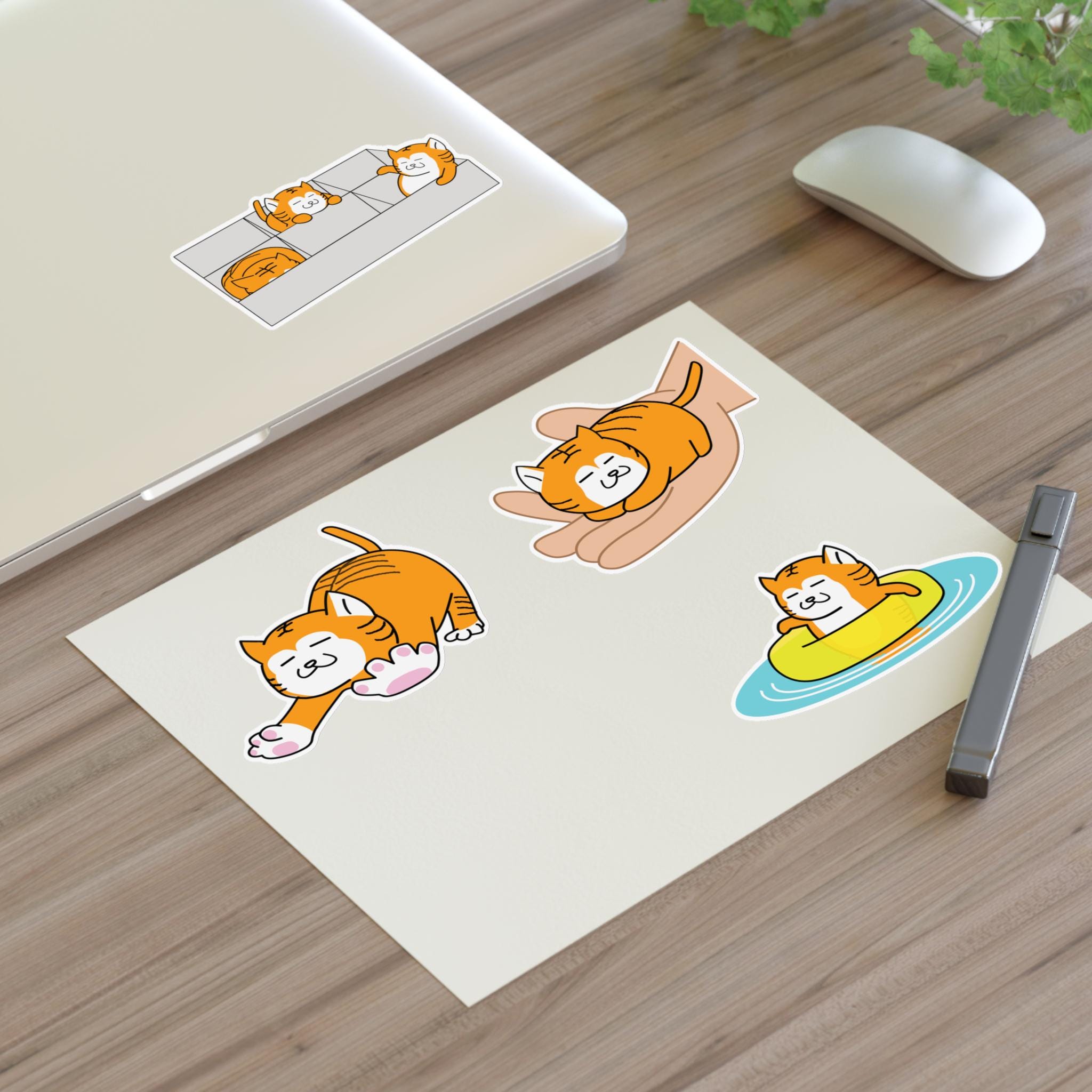 Kawaii Tiger Cat Sticker Sheet, Orange Tabby Cat Sticker Pack, Japanese ...
